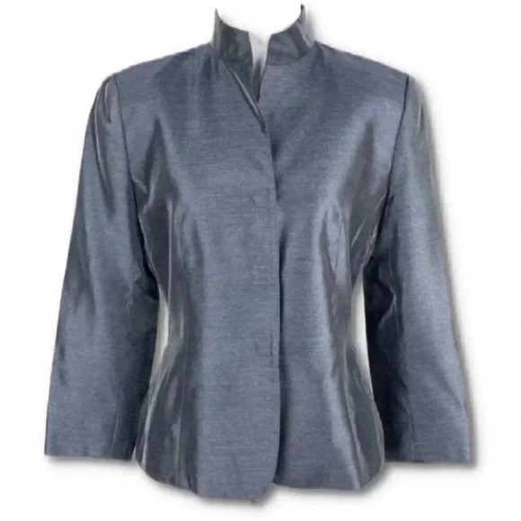 Vtg Giorgio Armani blazer size 4 bluish gray metallic 3/4 sleeve 72% silk 90s